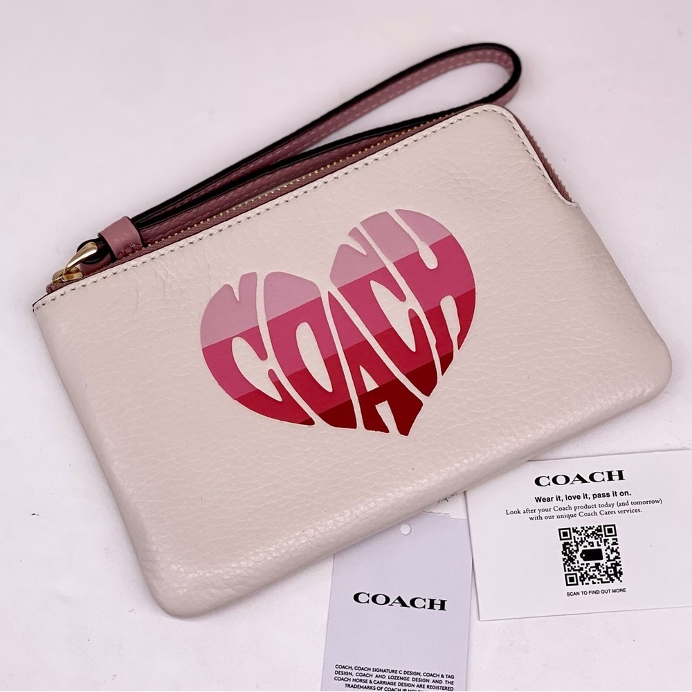 COACH Corner Zip Wristlet Wallet With Stripe Heart Motif - Picture 4 of 15
